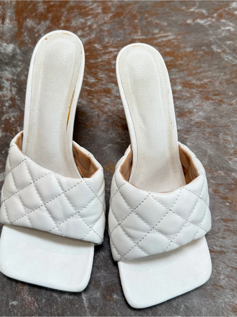 White Quilted Slide Heels - Women's Fashion Mule